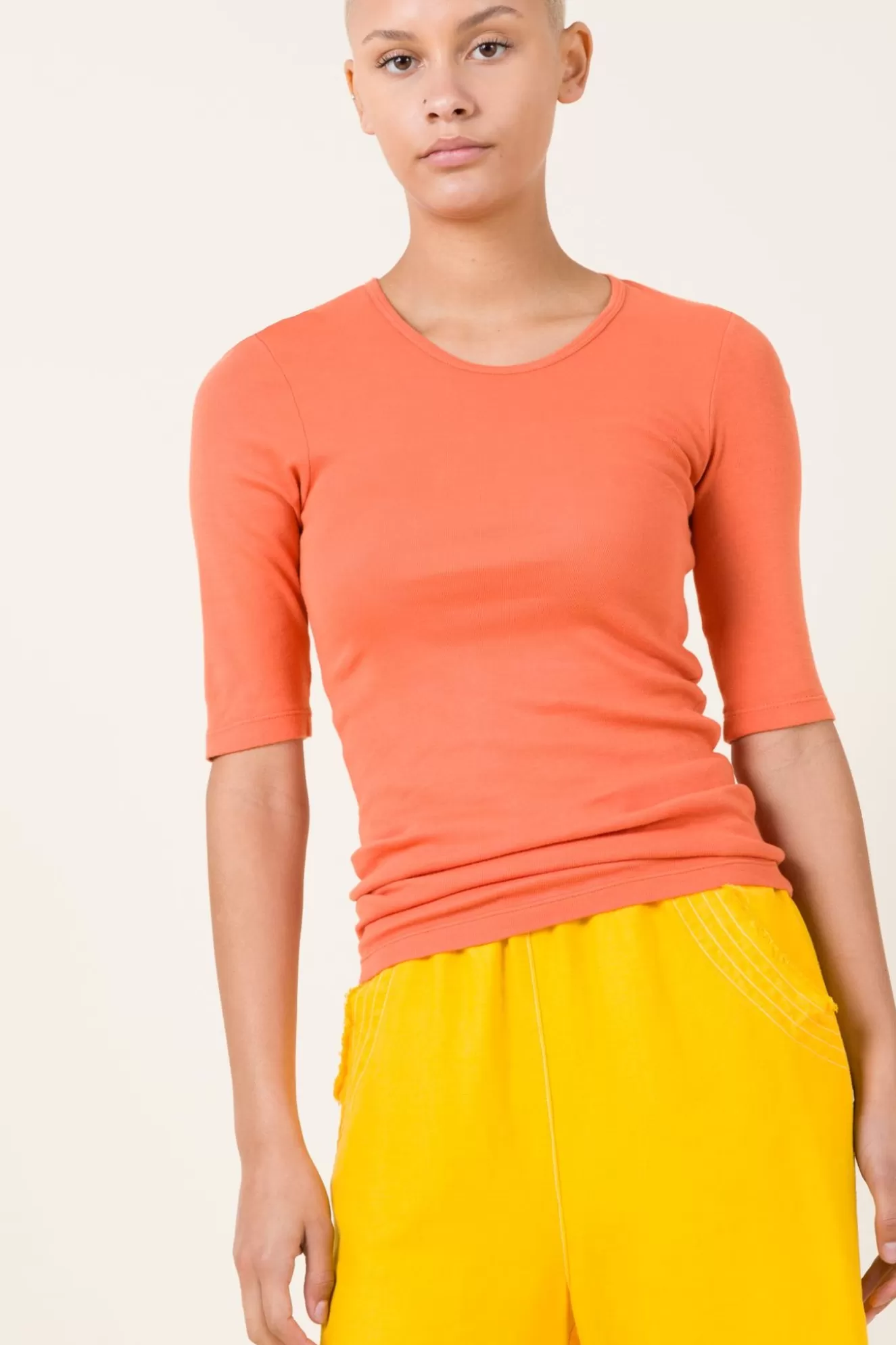 Discount 1/4 Sleeve Crew In Papaya Women Tops