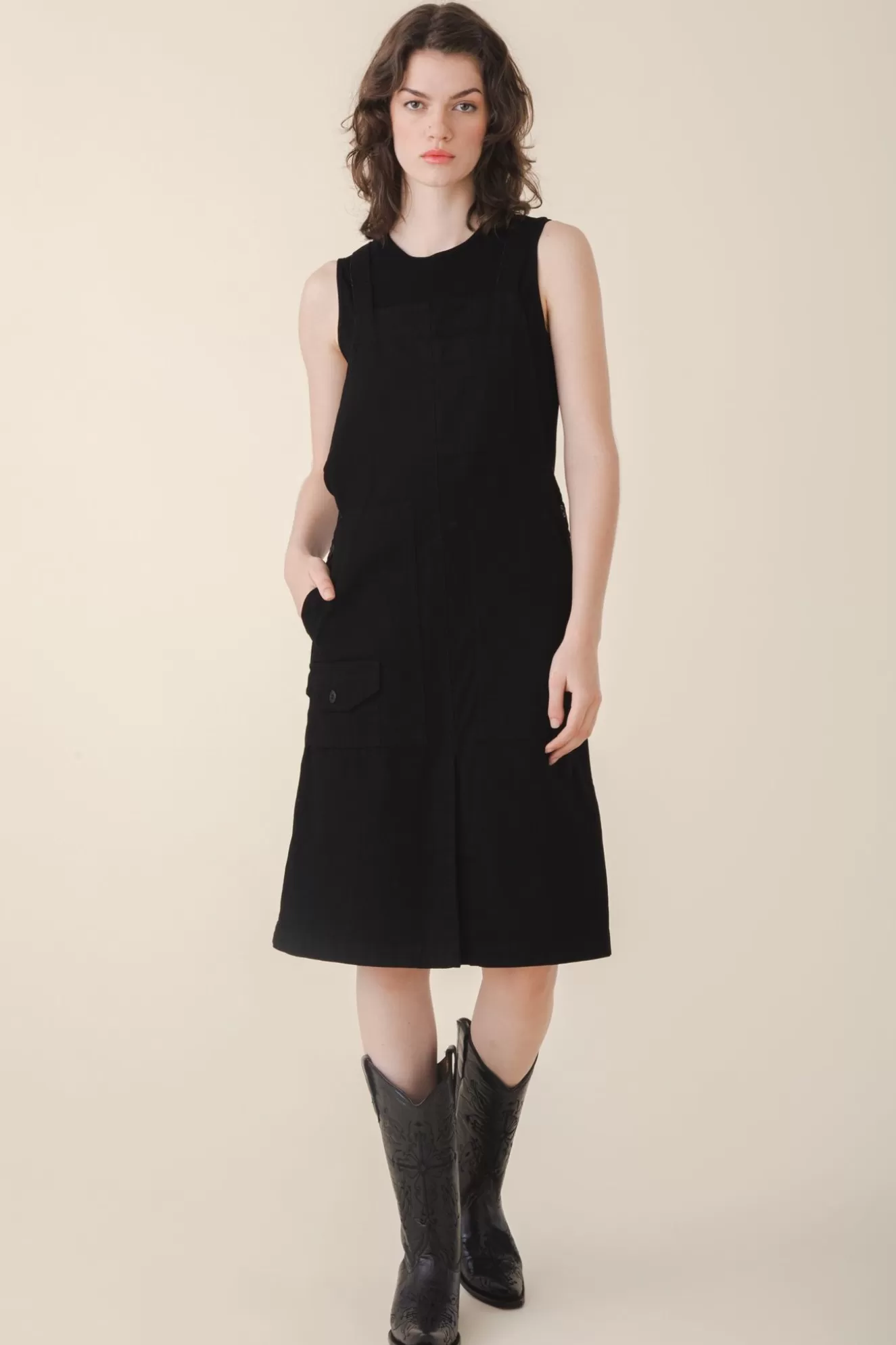 Best Sale Canvas Overall Dress In Black Women Dresses