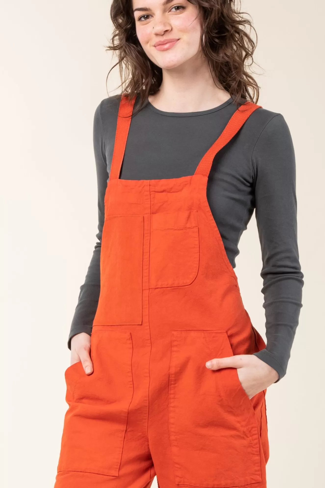 Store Canvas Overall In Electric Red Women Overalls & Jumpsuits