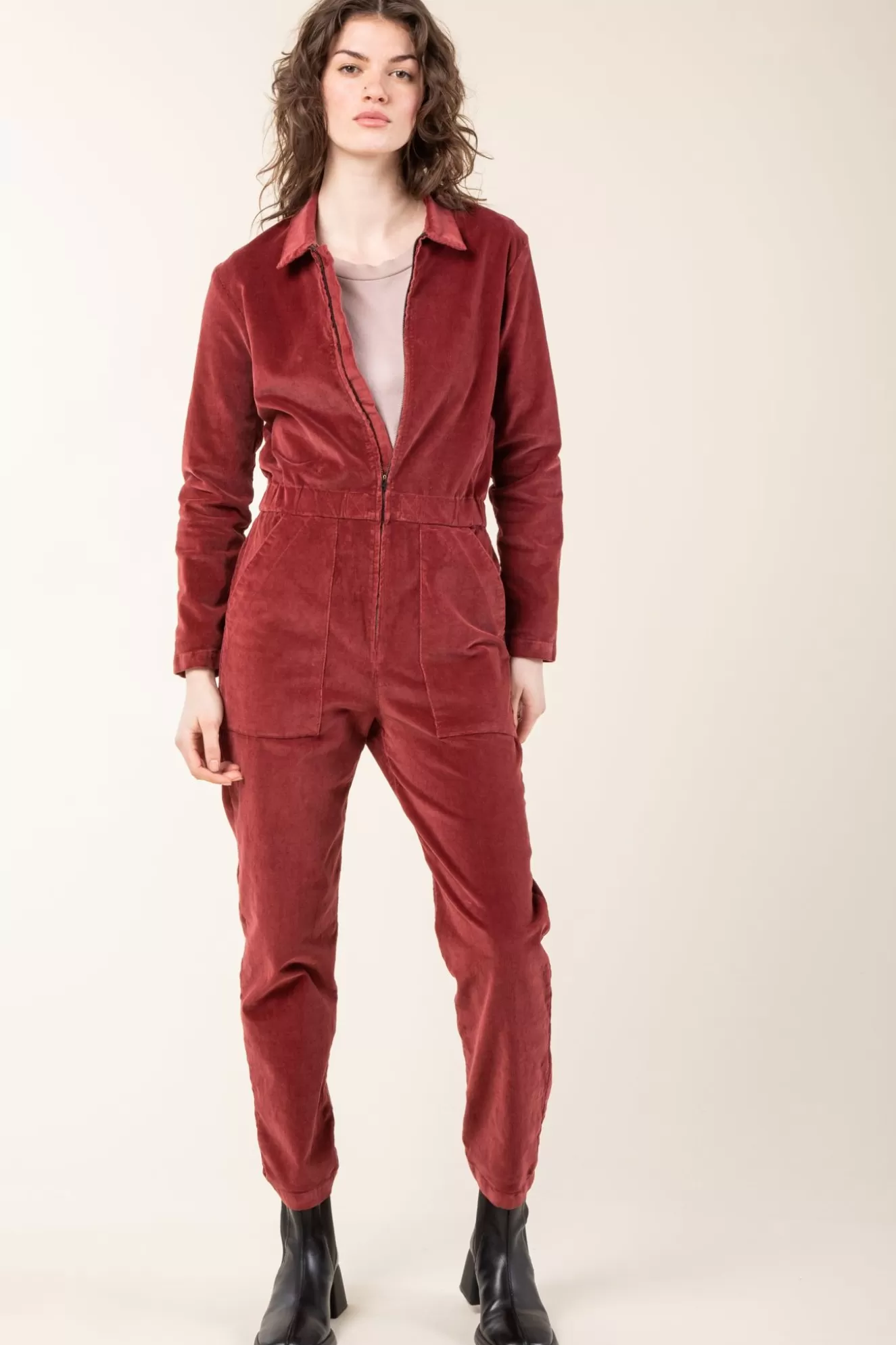 Clearance Corduroy Boilersuit In Oxblood Women Overalls & Jumpsuits