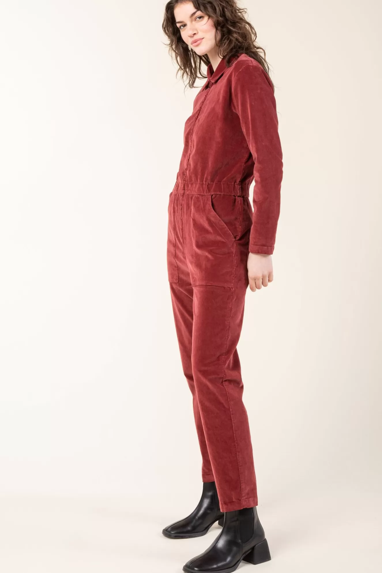 Clearance Corduroy Boilersuit In Oxblood Women Overalls & Jumpsuits