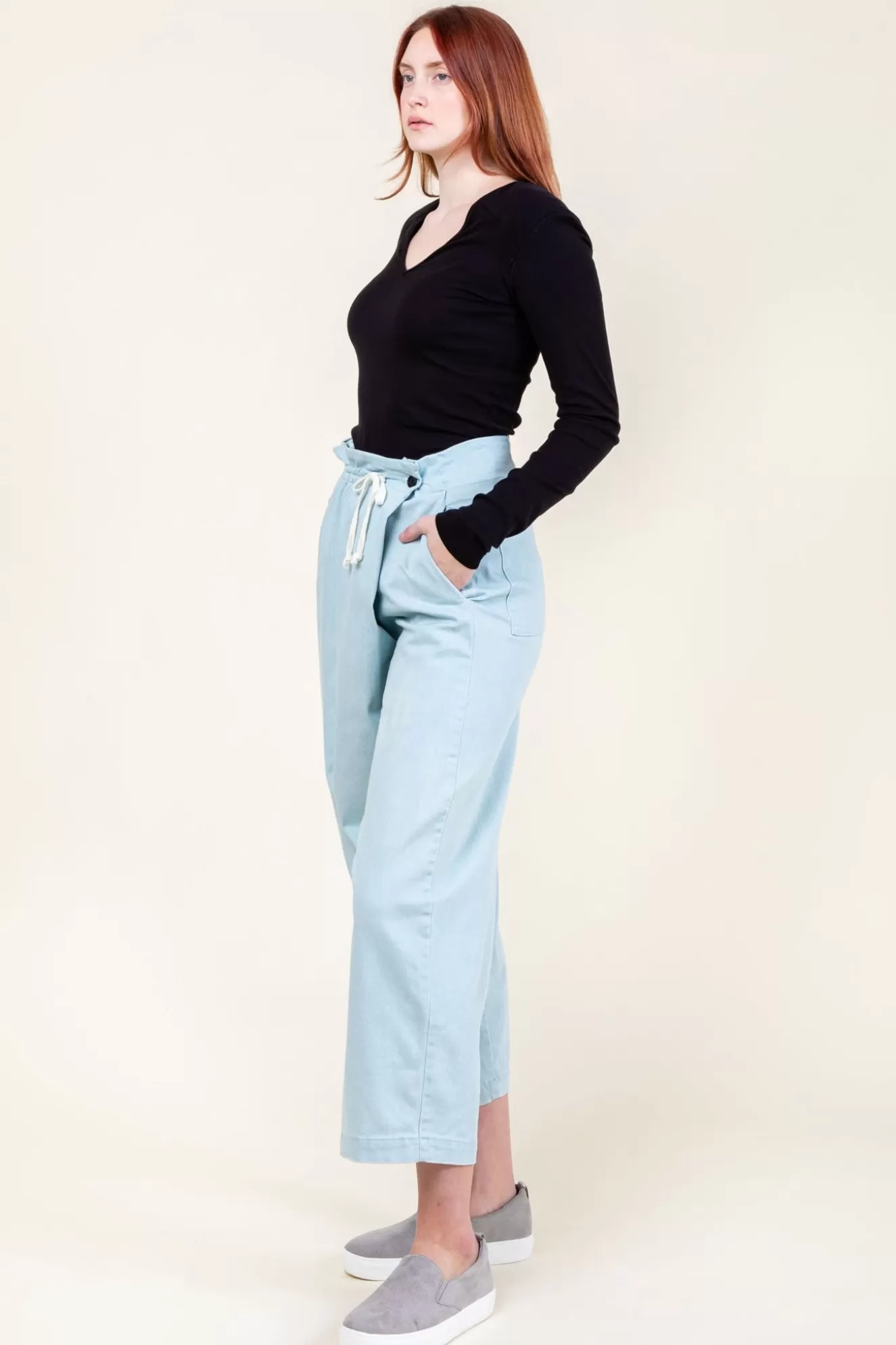 Online Denim Gathering In Light Denim Women Bottoms