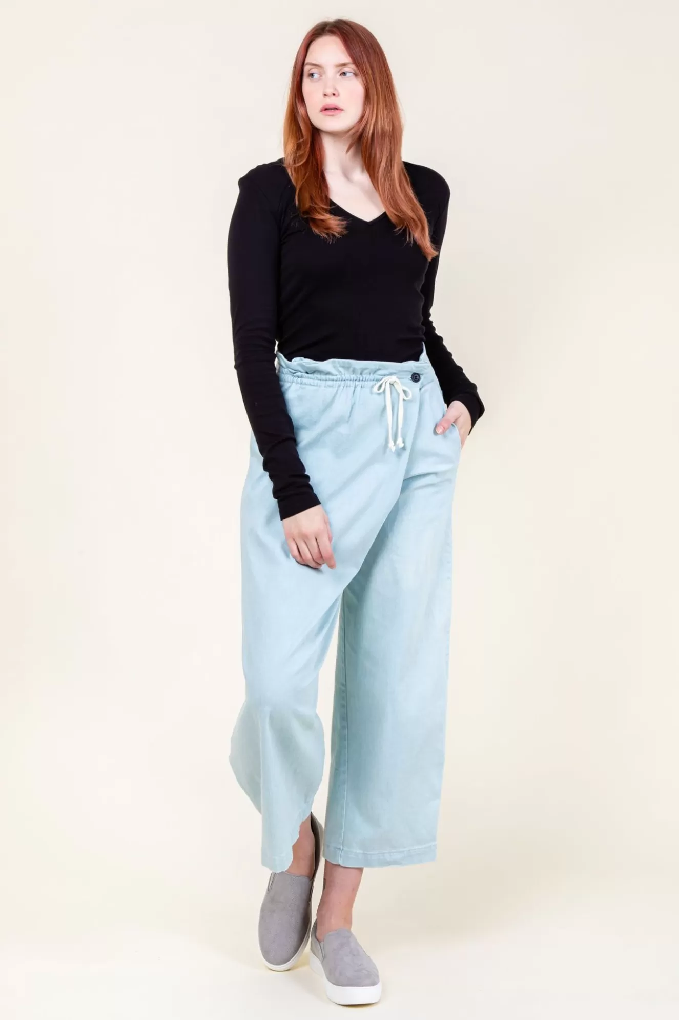 Online Denim Gathering In Light Denim Women Bottoms