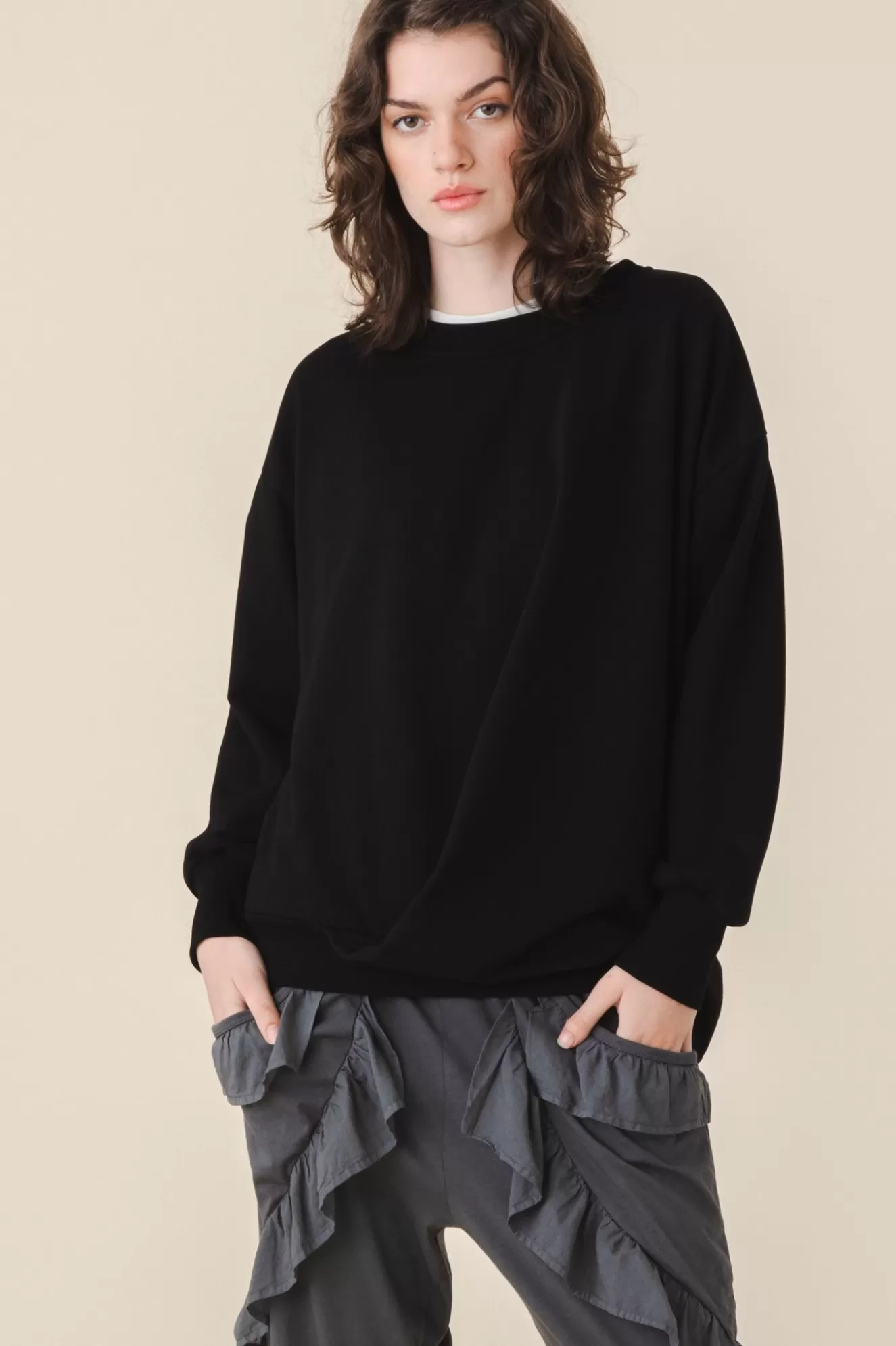 Discount Draped Sweatshirt In Black Women Tops