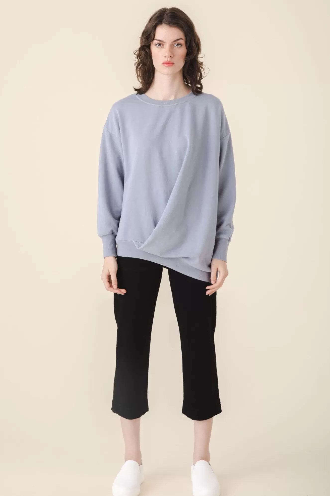 Best Sale Draped Sweatshirt In Silver Mist Women Tops