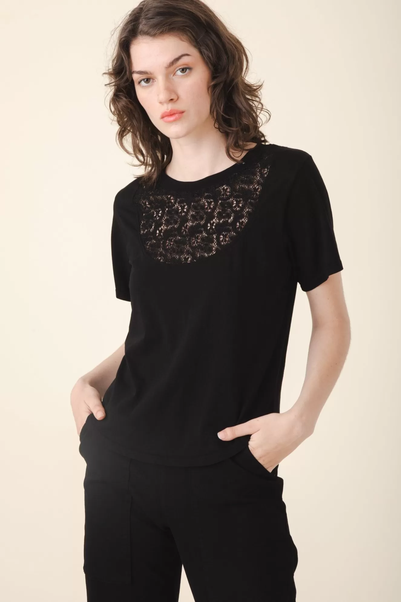 Clearance Lace Boy Tee In Black Women Tops