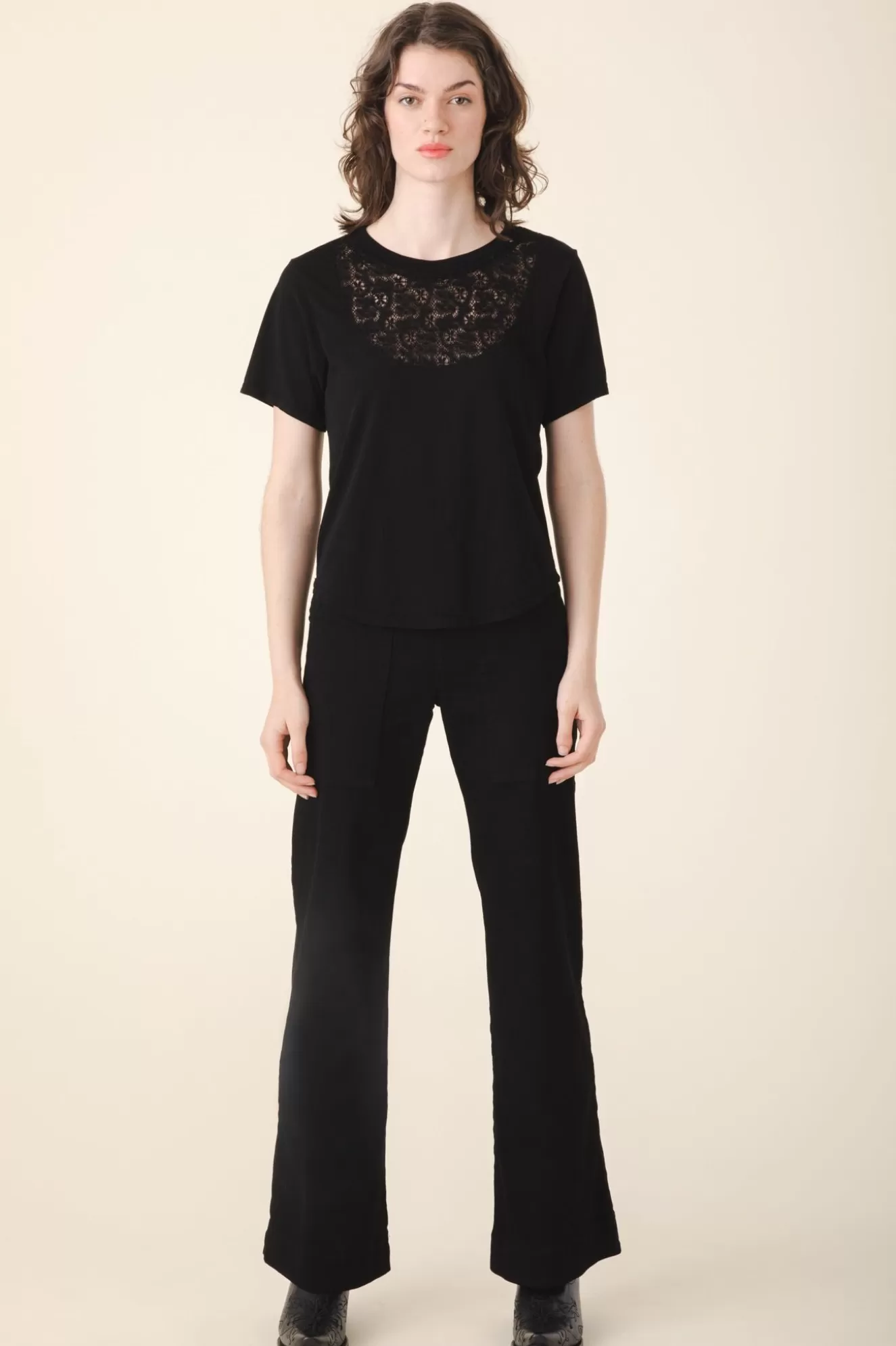 Clearance Lace Boy Tee In Black Women Tops