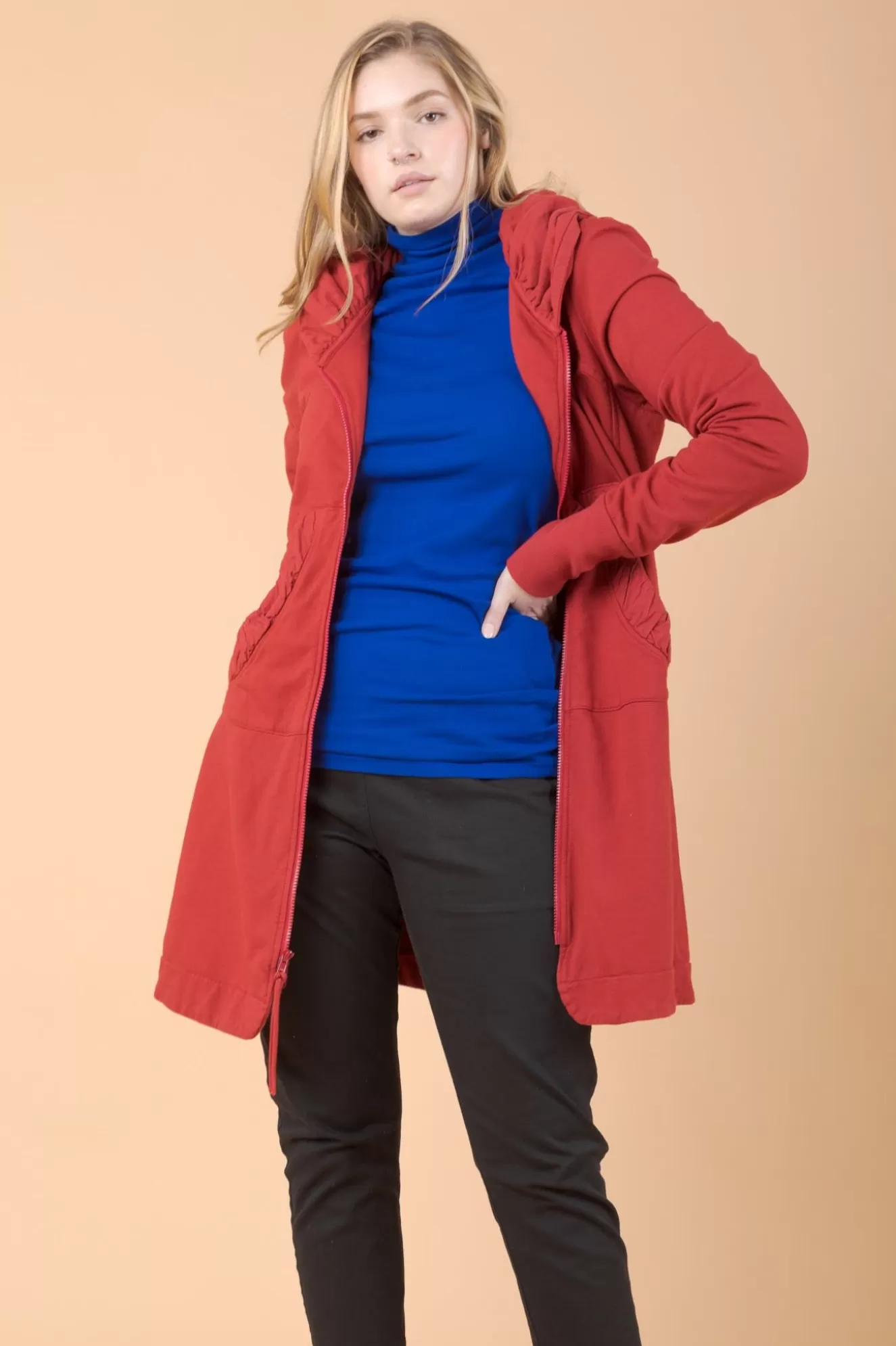 Best Sale Long Cloak Hoodie In Crimson Women Outerwear