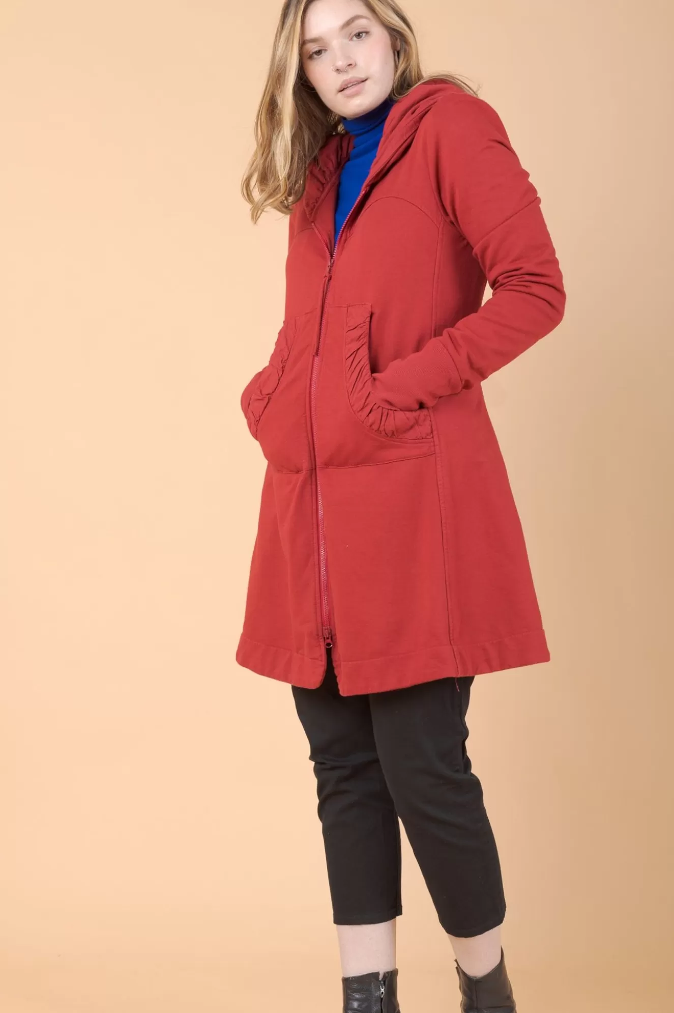 Best Sale Long Cloak Hoodie In Crimson Women Outerwear