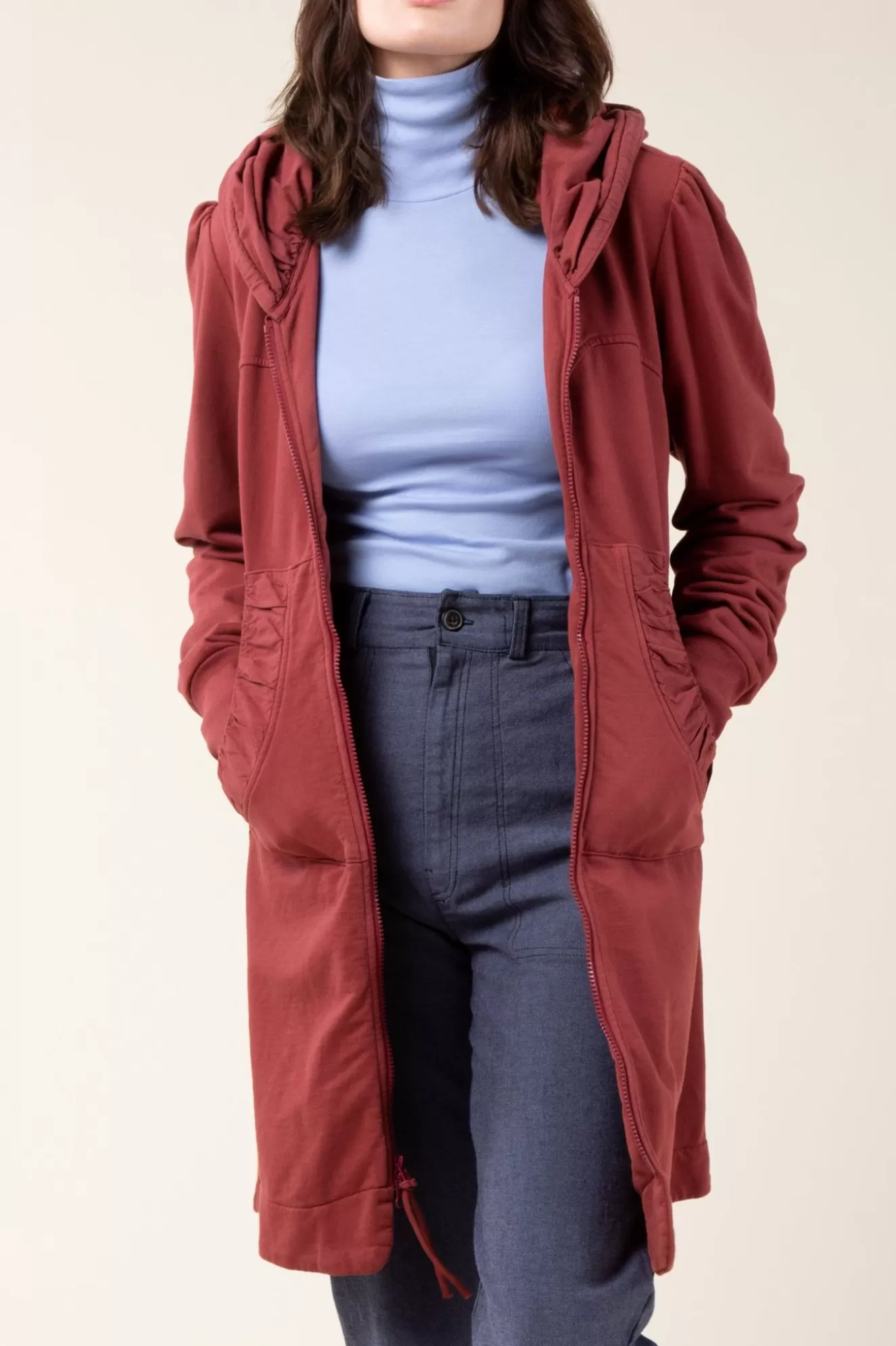 Cheap Long Cloak Hoodie In Oxblood Women Outerwear