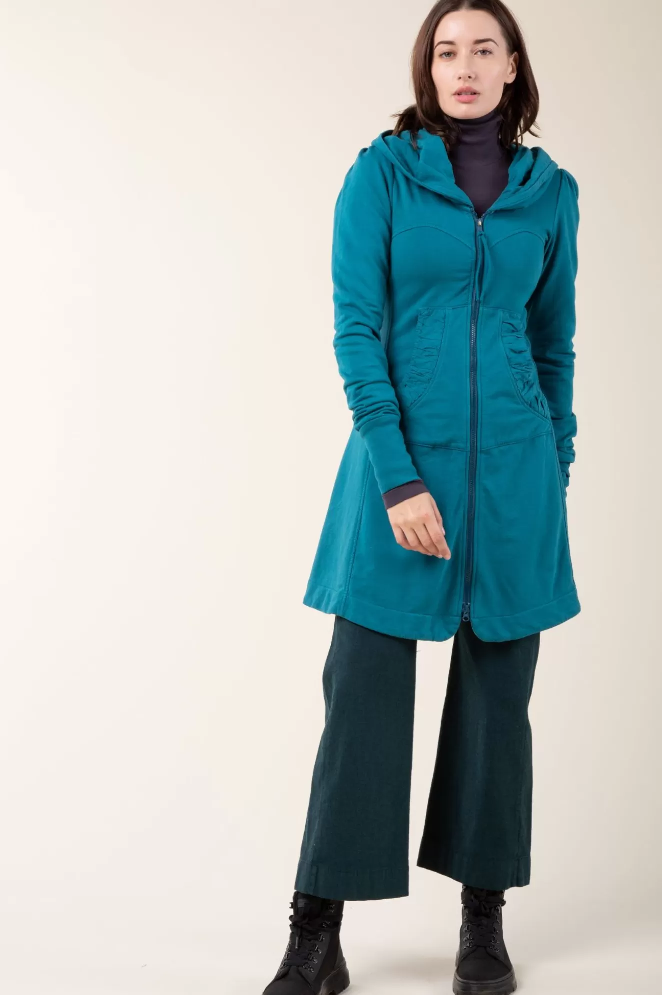 Outlet Long Cloak Hoodie In Peacock Women Outerwear