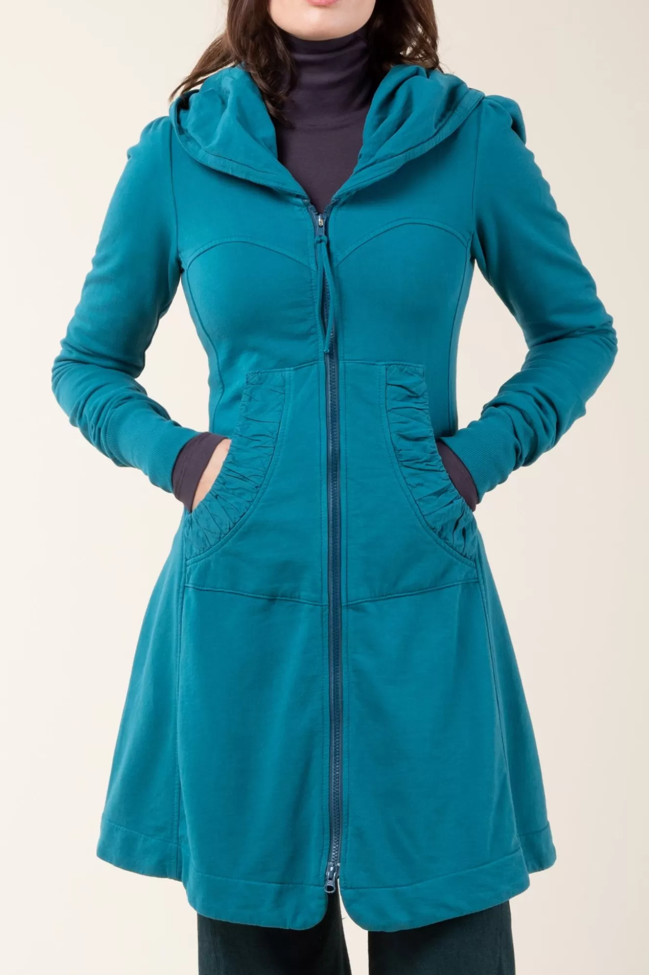 Outlet Long Cloak Hoodie In Peacock Women Outerwear