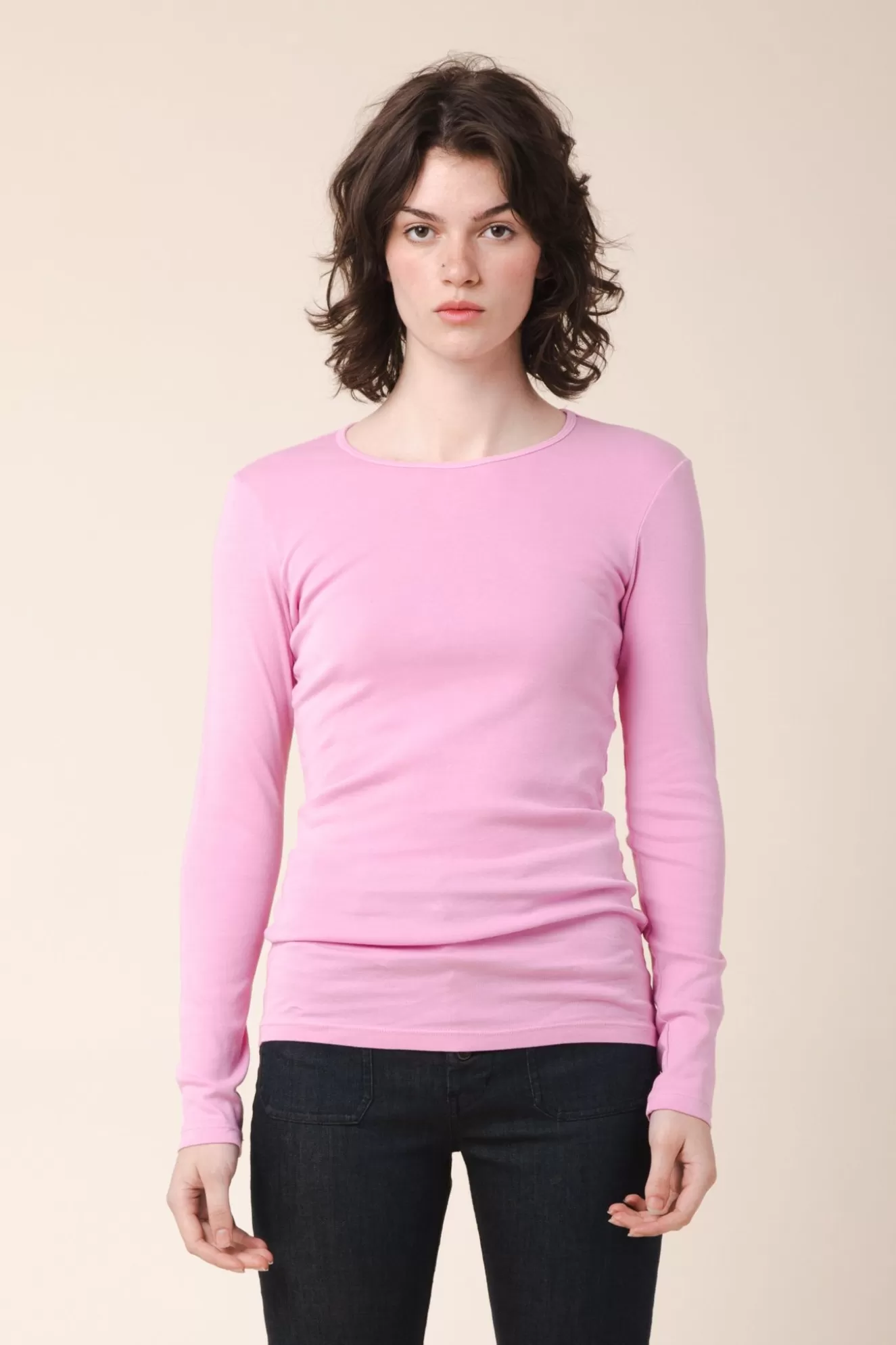 Online Long Crewneck In Pink Print Women Tops