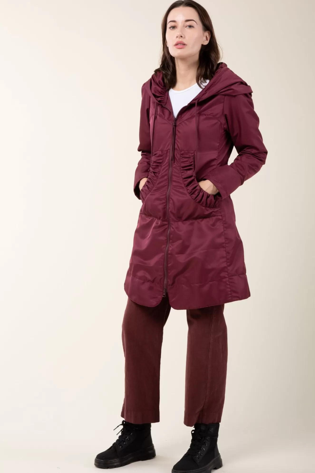 Cheap Long Raincloak In Maroon With Yellow Plaid Women Outerwear