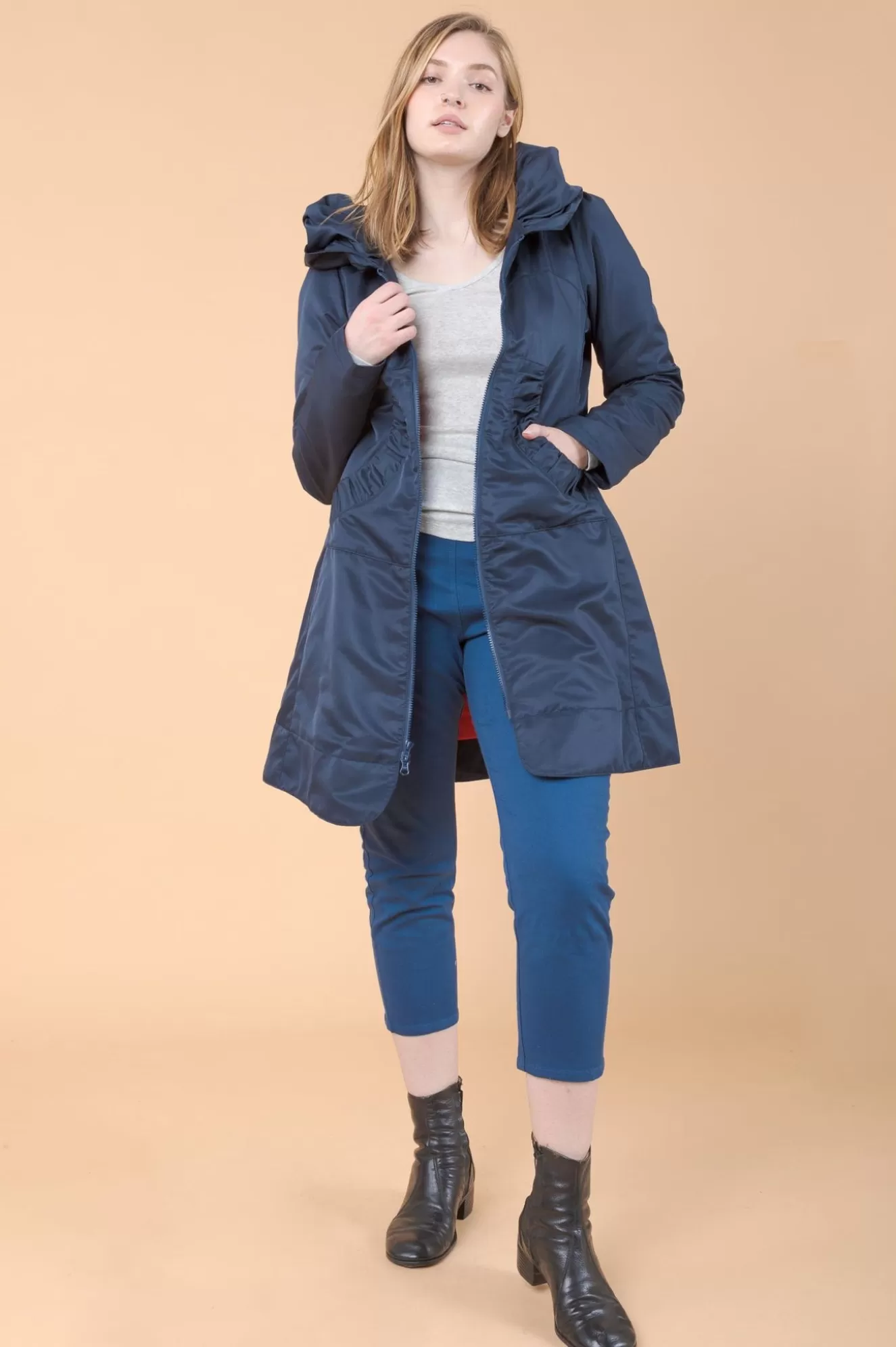 Outlet Long Raincloak In Navy Women Outerwear