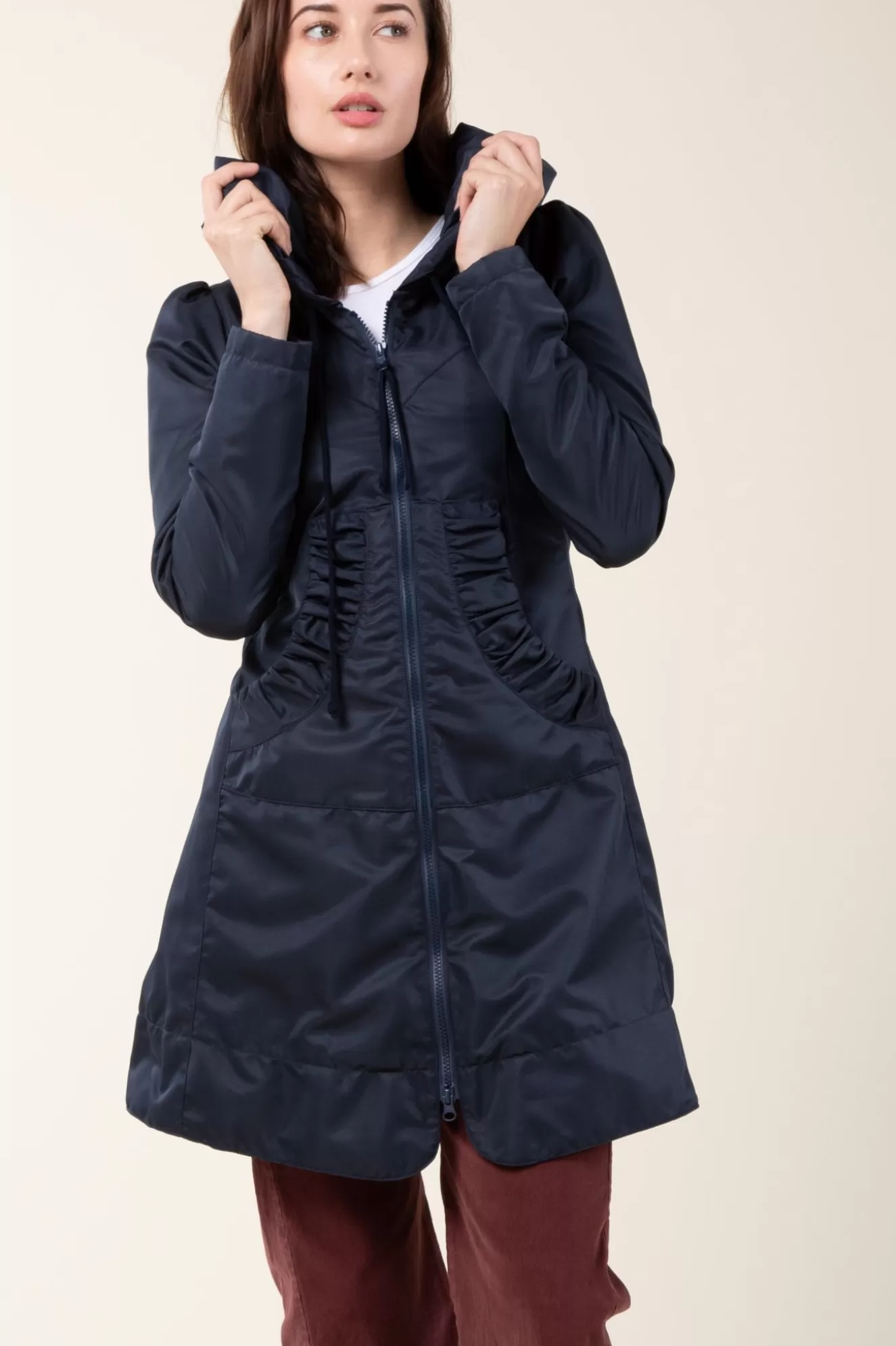 Cheap Long Raincloak In Navy With Burgundy Plaid Women Outerwear