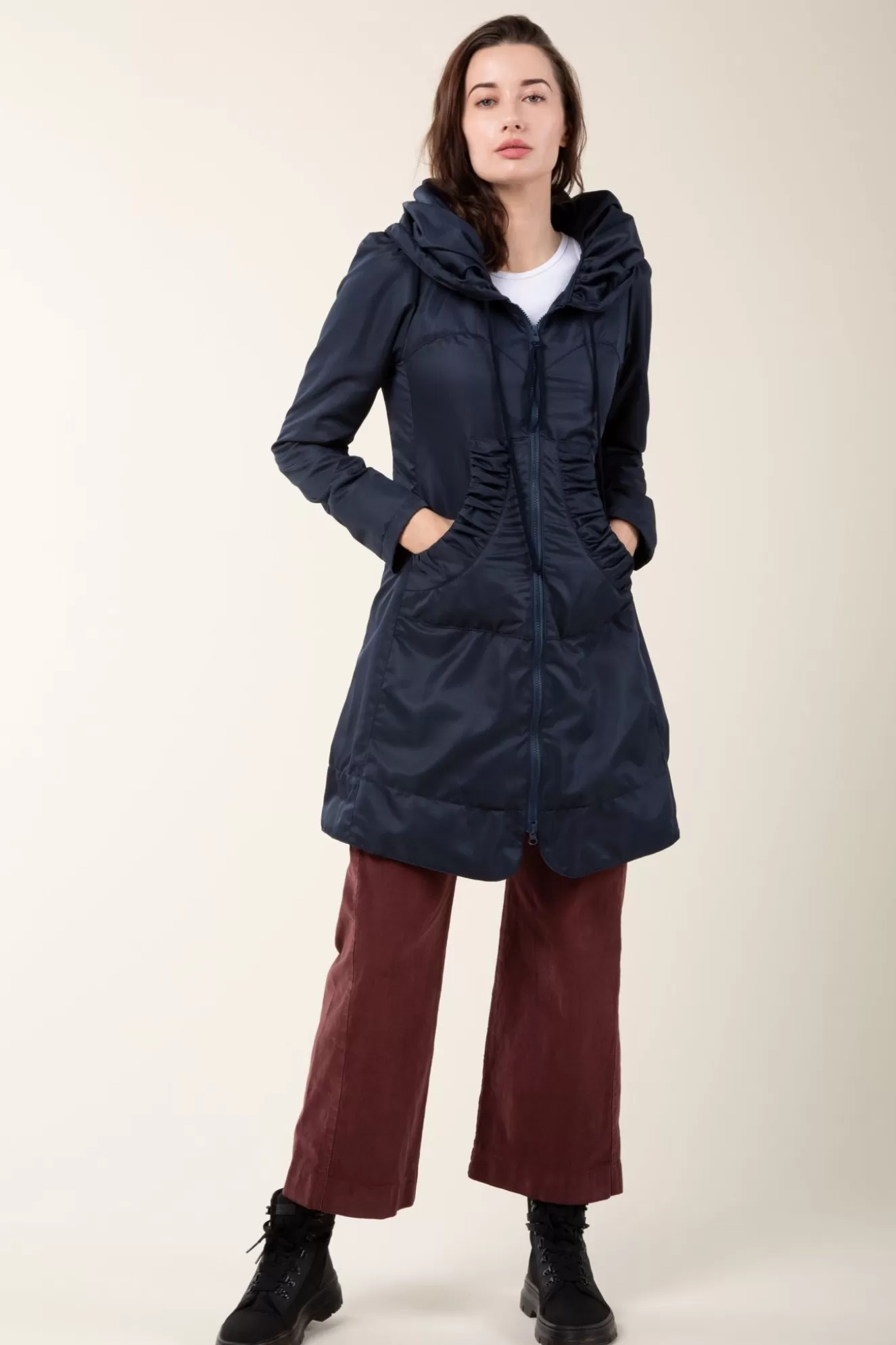 Cheap Long Raincloak In Navy With Burgundy Plaid Women Outerwear