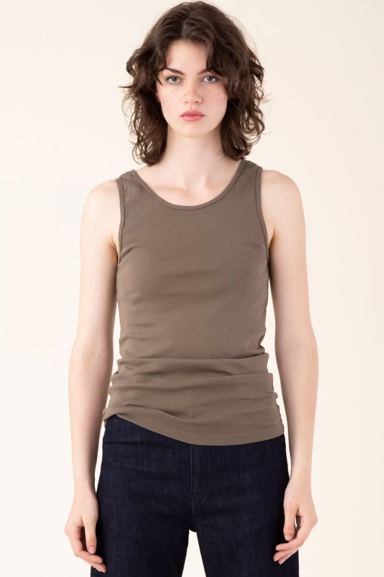 Shop Long Tank In Olive Women Tops