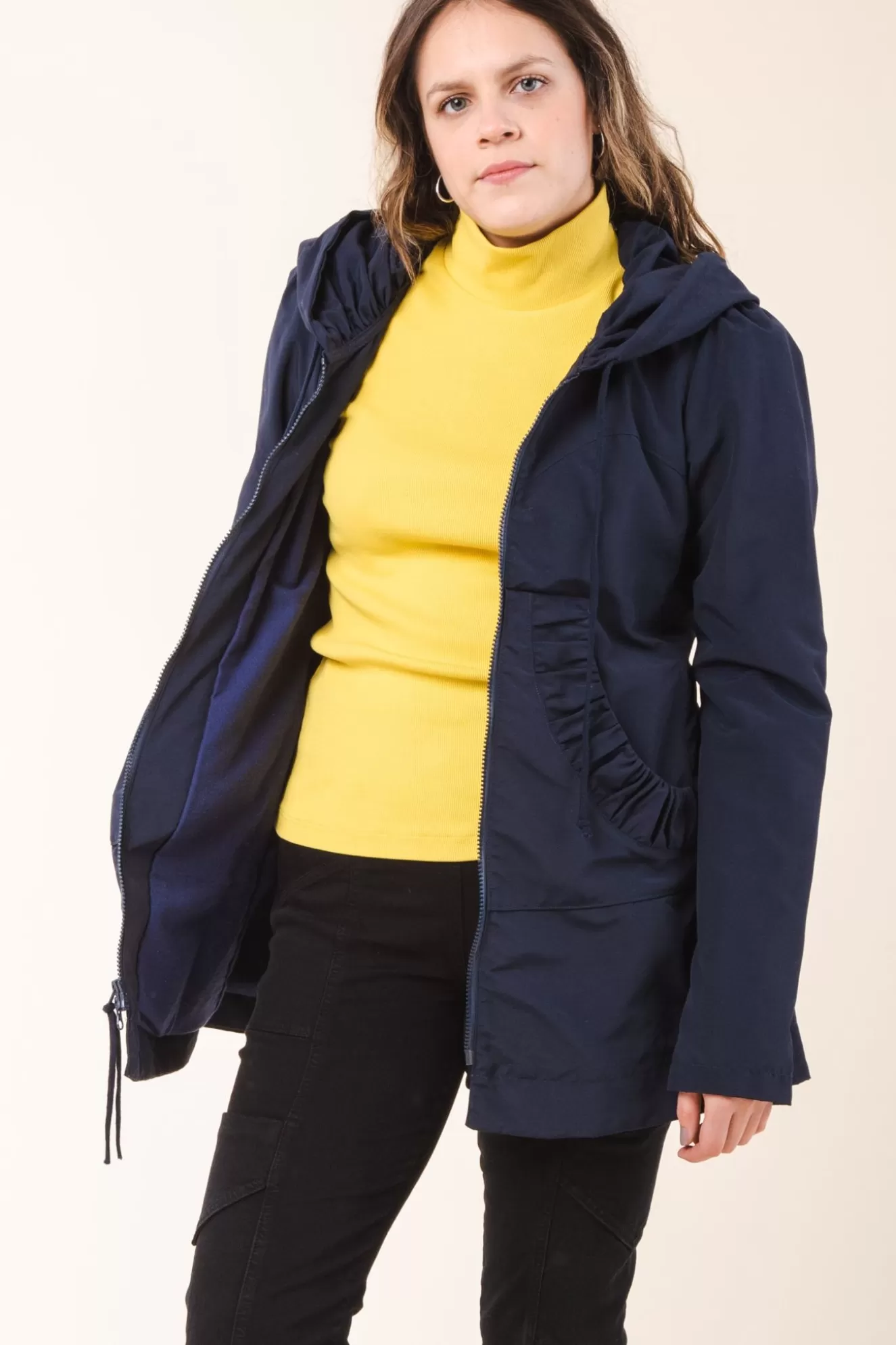 Store Mid Raincloak In Midnight With Blue Lining Women Outerwear