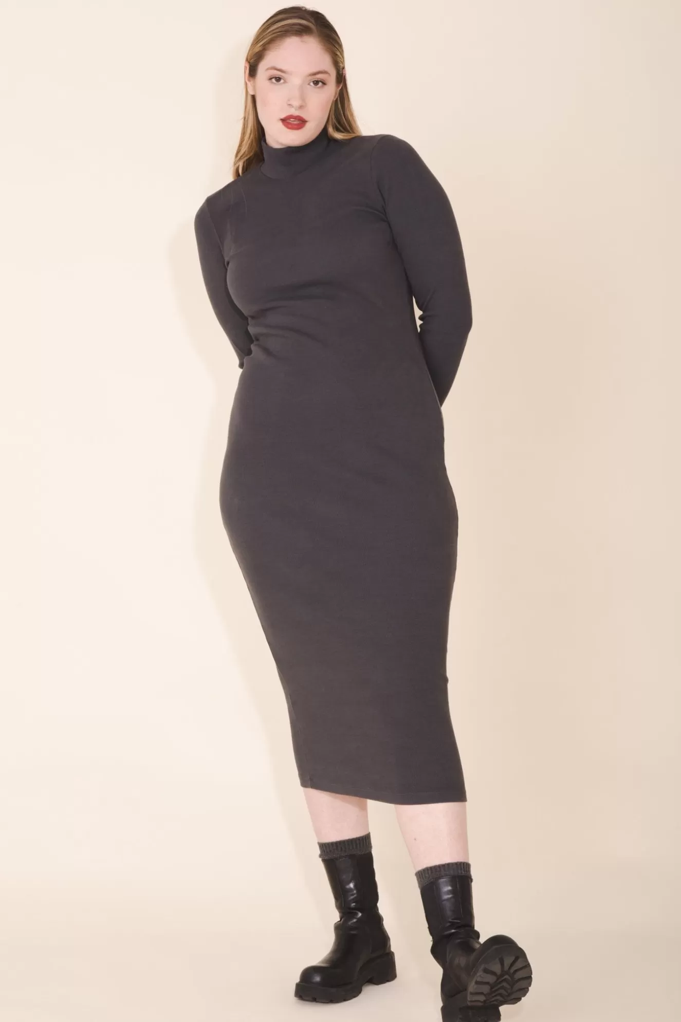 Fashion Mockneck Dress In Graphite Women Dresses