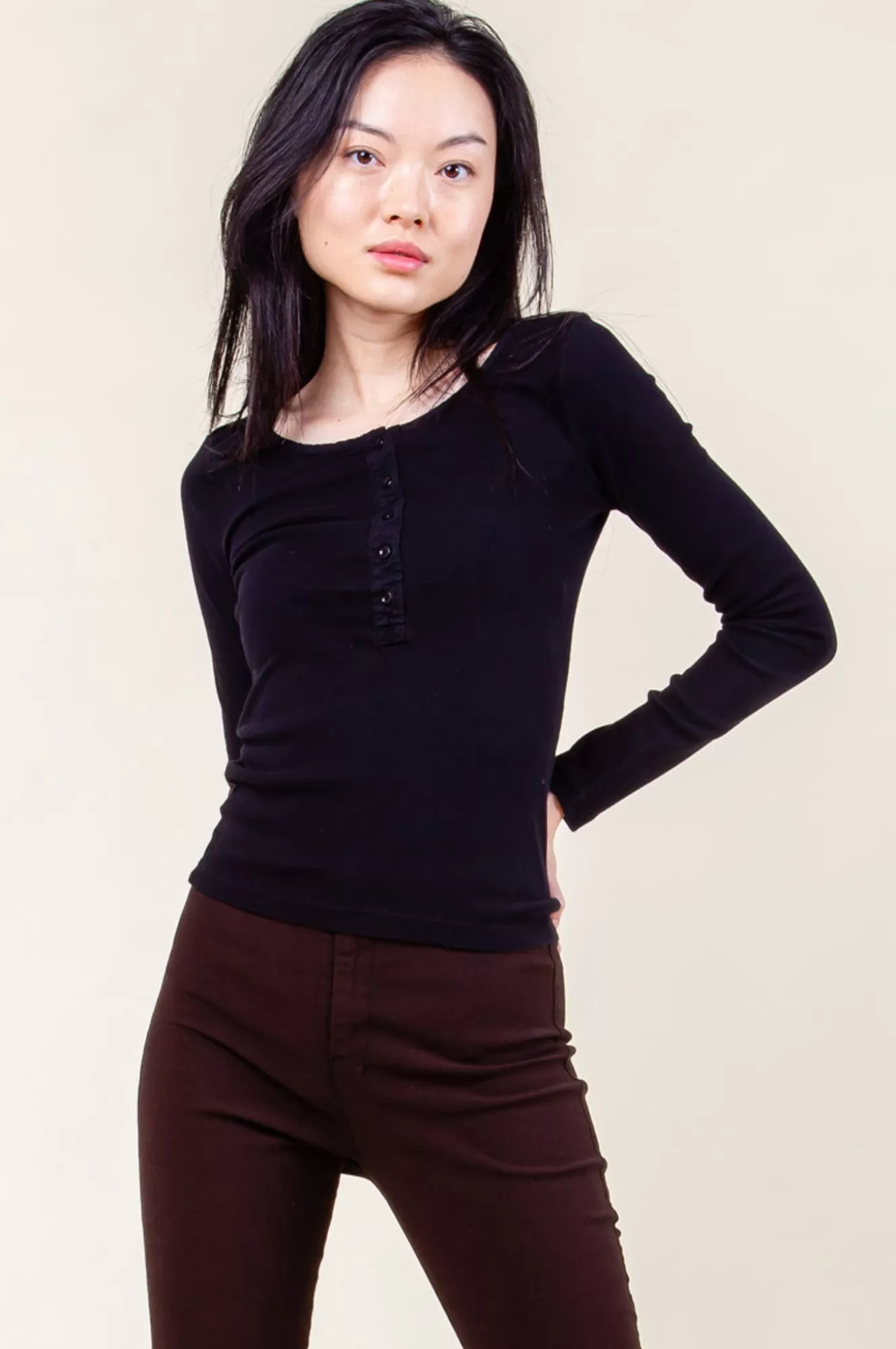 Sale Organic Henley In Black Women Tops