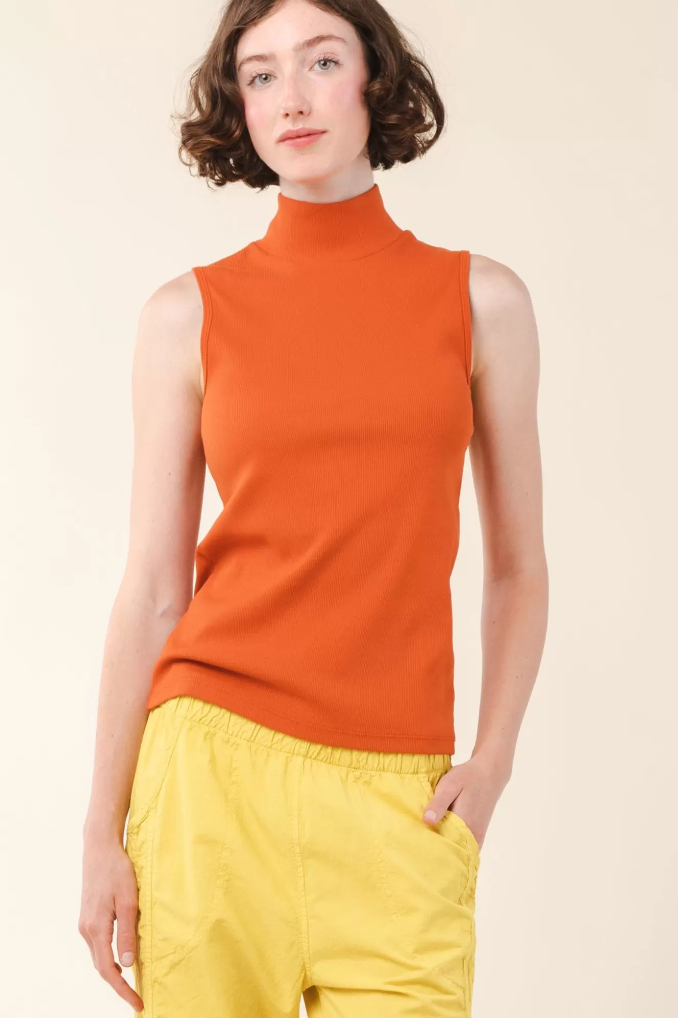 Best Sale Sleeveless Mockneck In Electric Red Women Tops