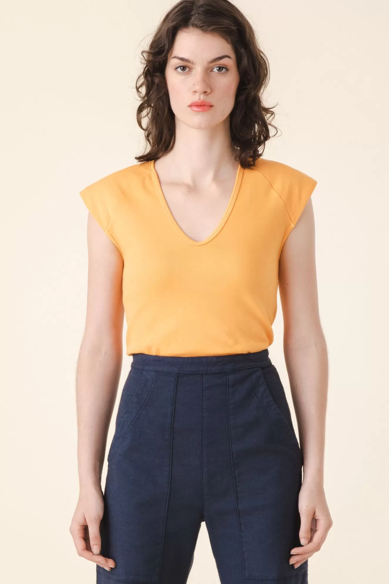 New Strong Shoulder In Apricot Women Tops