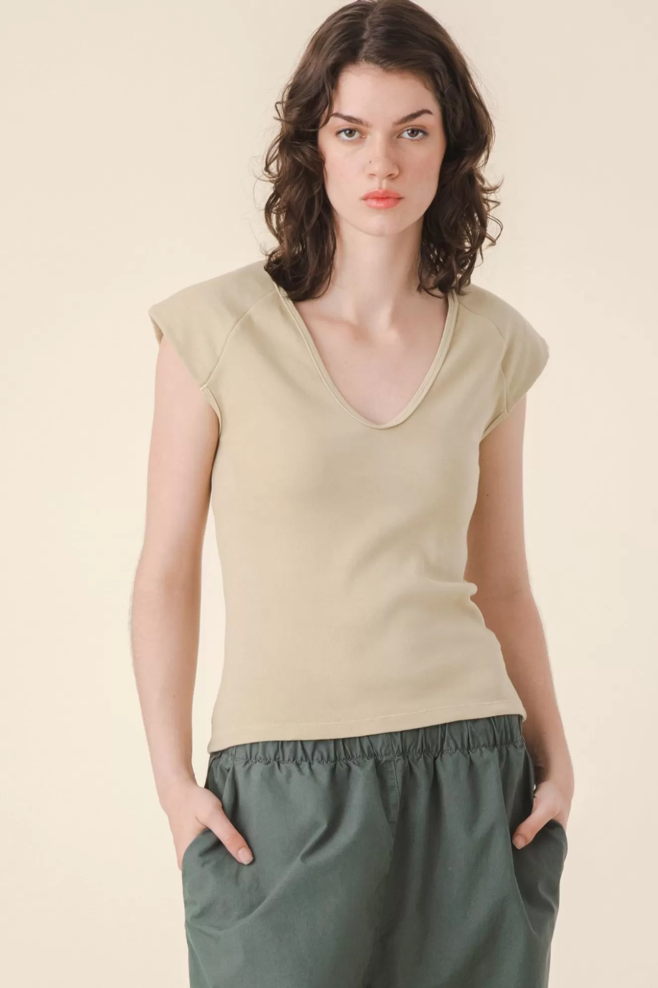 Shop Strong Shoulder In Tavertine Women Tops