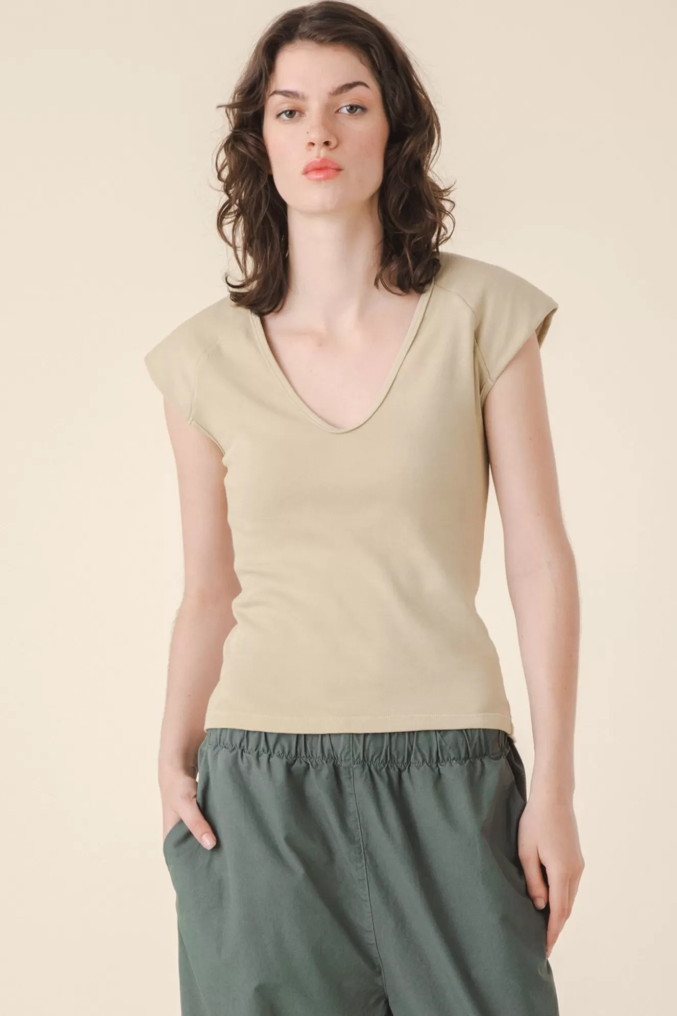 Shop Strong Shoulder In Tavertine Women Tops